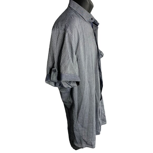 Louis Fabel Slim Fit Button Up Shirt XL Grey Blue Checkered Roll Tab Sleeves - Picture 5 of 6